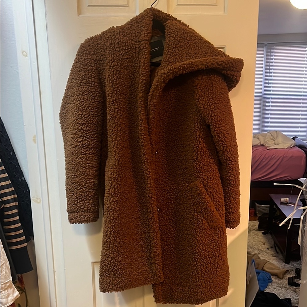 Warm Brown Teddy Jacket with Oversized hood, Lucky Brand, size small